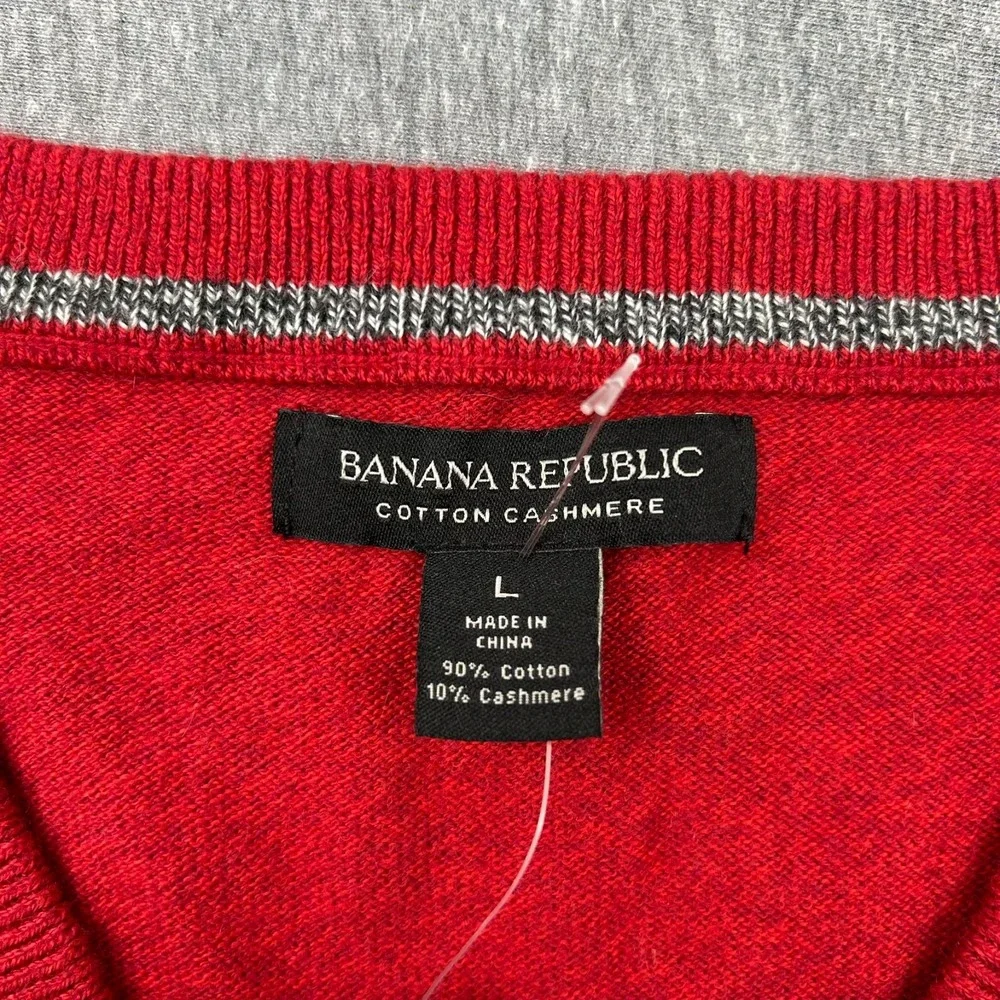 Banana Republic Cotton Cashmere Vneck Sweater Mens Large Red Long Sleeve NEW‎